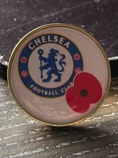 CHELSEA FC LOGO PIN BADGE,MOUNT GILT METAL ,CLEAR VIEW DOME COVER.pop.