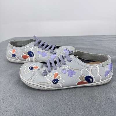 Camper Twins Peu Cami Floral Embroidered Leather Shoes EU 38 Gray 