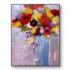 Mary Myers Original Abstract Expressionism Flowers on 8x10 Wood Signed Art