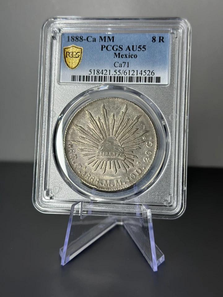 Moneda de plata de 8 reales de México 1888 Ca MM - GRADUACIÓN PROFESIONAL AU55 - Casa de la Moneda de Chihuahua - KM#377.2 Foto 2 de 3