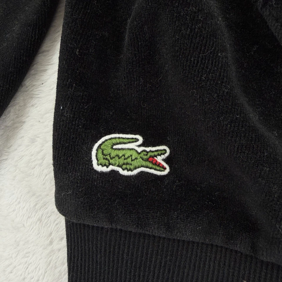 Lacoste L!VE Black Velour Zip Hoodie Men’s M Gold Script Logo Croc Soft Luxury - Image 3 of 4