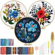 3 Sets Embroidery Kit for Adults, Floral Embroidery Practice Kit for Beginner...
