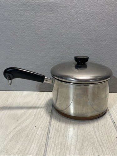 Vintage REVERE WARE 1801 Kupfer plattiert Boden 3 Quart Soßenpfanne Topf mit Deckel
