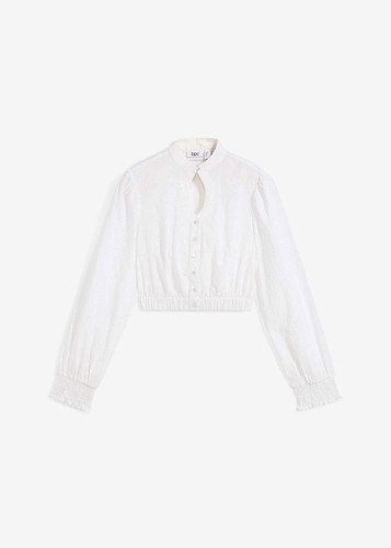 Dirndlbluse mit Puffärmeln Gr. 50 Weiß Damen Langarm Trachten-Bluse Neu - Bild 1 von 1