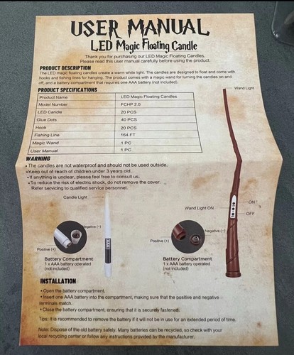 12 Harry Potter Floating Candles Magic Wand Halloween Flameless Wizard Party Dec - Picture 7 of 11
