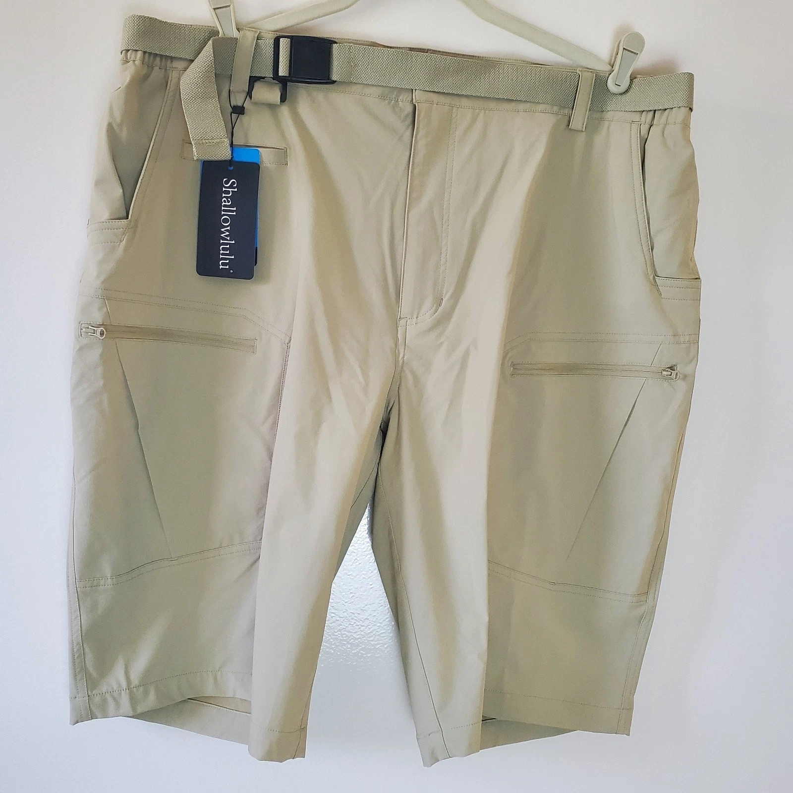 Shallowlulu Men's 40 X 12 Stretch Khaki Tactical Cargo Hiking Shorts UPF Quikdry