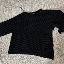 Guess Sweater Womens Medium Black Ribbed Knit Pullover Long Sleeve Crewneck Top