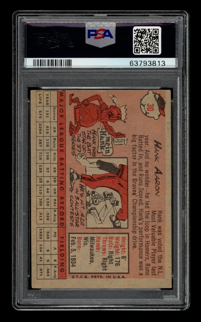 1958 Topps Set-Break # 30 Hank Aaron White Name PSA 5 EX view 2