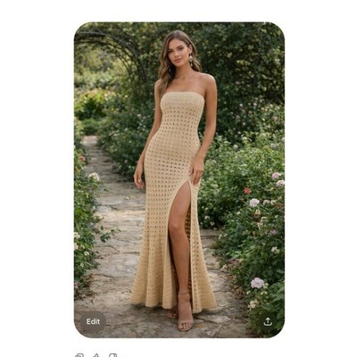 FORE Collection Crochet Knit Strapless Slit Lined Maxi Dress size L