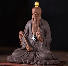 Chinese Zi Sha Clay Lord Lao Zi Statue Taoism Zen Figure Fengshui Decor
