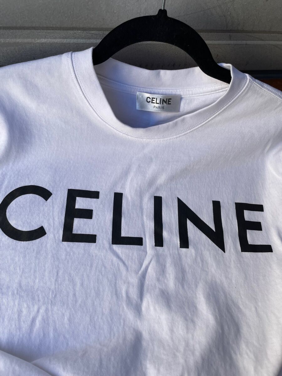 CELINE Paris Oversized White Cotton T-Shirt Big Logo Unisex CELINE Paris Oversized White Cotton T-Shirt Big Logo Unisex