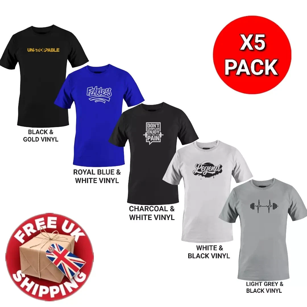 Men's Gym T-Shirt 5 Pack Assorted Printed Crew Neck Short Sleeve 100% Cotton Tee
Opens in a new wind