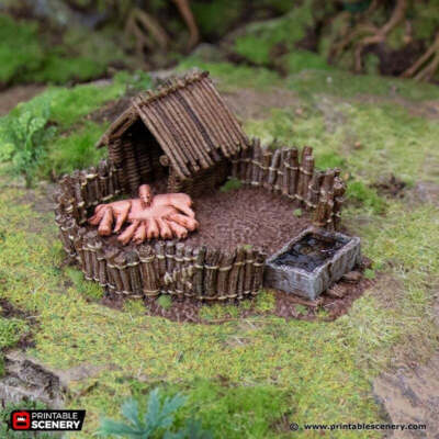 The Pig Pen - Nursing Piglets - Hagglethorn Hollow Printable Scenery 20mm 28mm 3