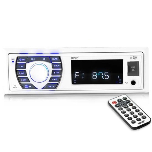 Pyle Single DIN Marine Stereo Receiver, 2x 4" 100W White Boat Speakers, Cover - Picture 2 of 4