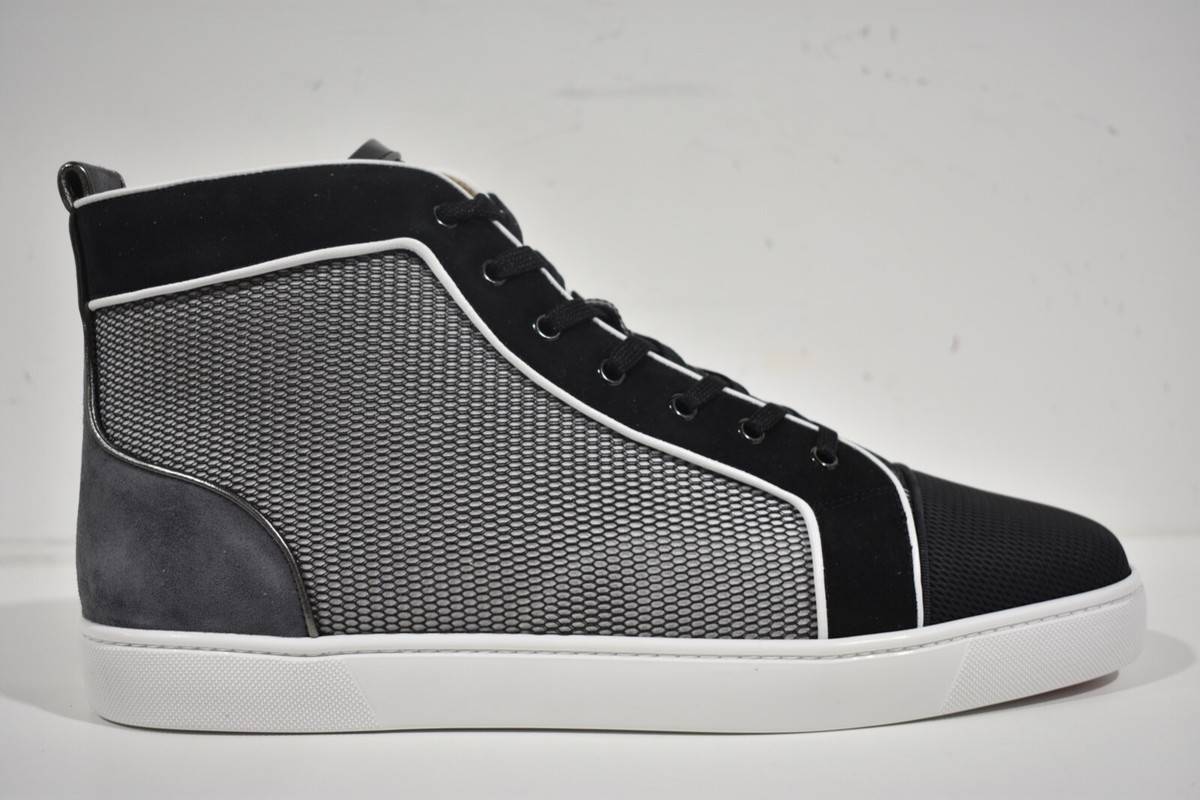 個性的【Louboutin】Louis Orlato ハイトップ スニーカー レザー Christian Louboutin Louis Orlato Flat Black Grey White High