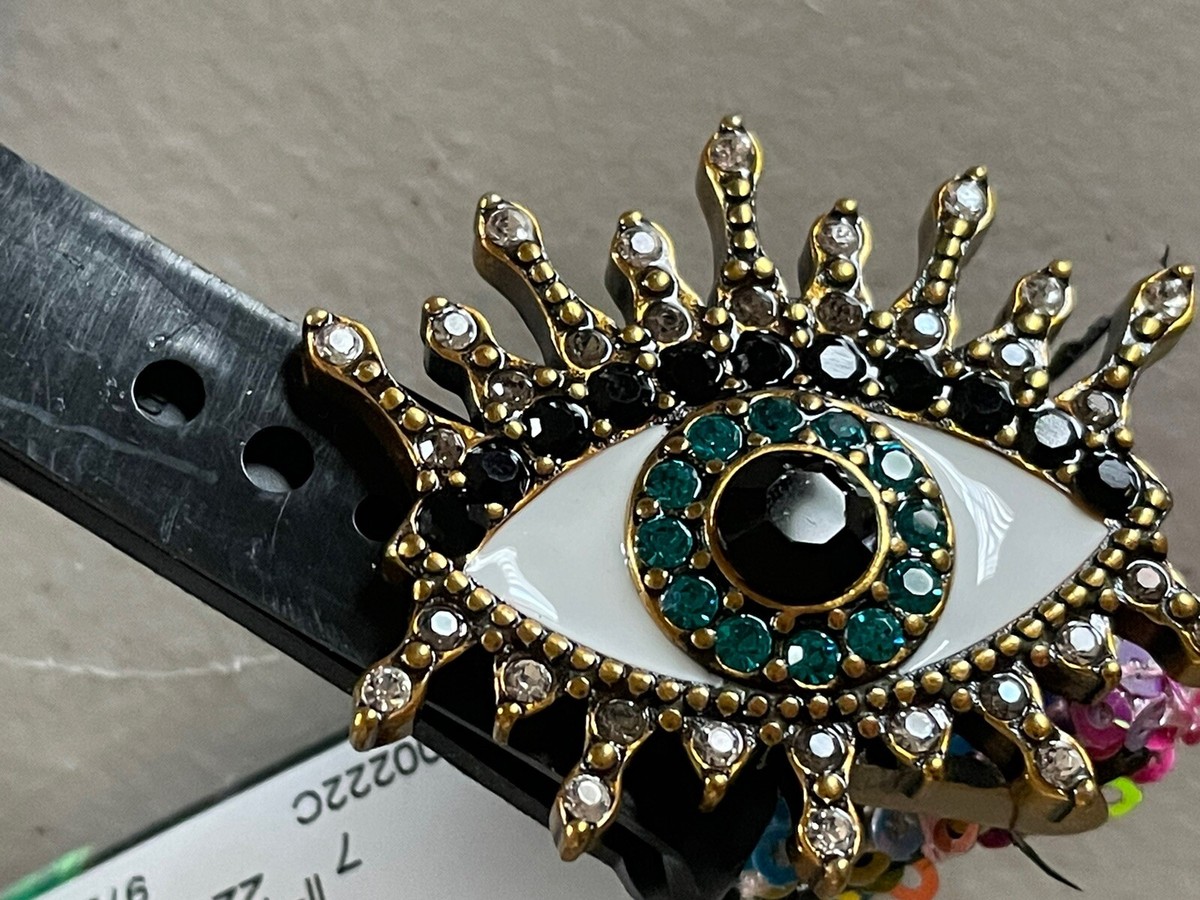 KURT GEIGER LONDON SEQUIN RAINBOW EVIL EYE BELT IN MULTI XS 