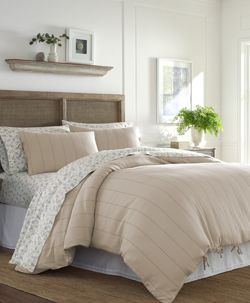 Laura Ashley- Twin Duvet Cover Set, Reversible Cotton Bedding Set