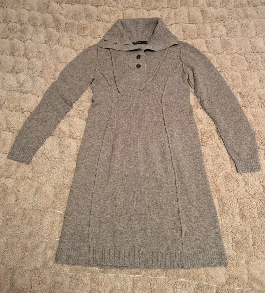 Vestido Suéter Peruvian Connection 100% Alpaca Real Marrón Claro Cuello Alto Pequeño Foto 3 de 4