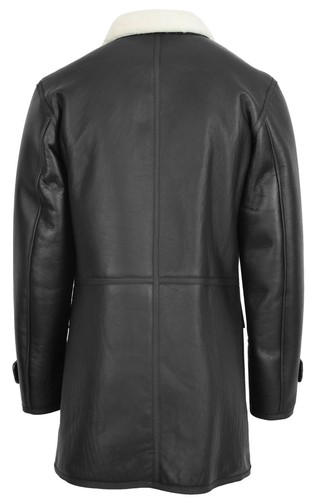 Mens Real Sheepskin Duffle Coat 3/4 Length Hooded Shearling Vincent Black - Picture 3 of 7
