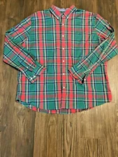 Crown & Ivy Classic Fit Button Down Shirt Mens Extra-Large Red/Green Long Sleeve