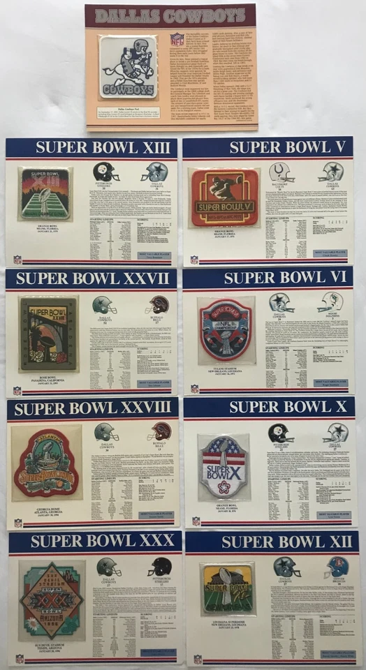 Official NFL Dallas Cowboys Super Bowl Patches nine total includes All Pro Joe! - Image 2 of 4