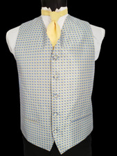 XXL New Blue Yellow Tuxedo Vest Euro Tie Waistcoat Adj Waist Cardi TUXXMAN