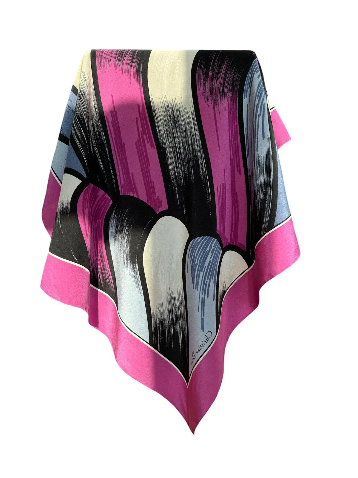 Foulard vintage Christian Dior 100% soie violet rose bleu noir rare collection