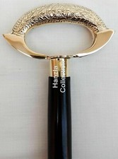 Elegant Golden Floral Handle Walking Stick Black Wooden Cane with Curved Grip