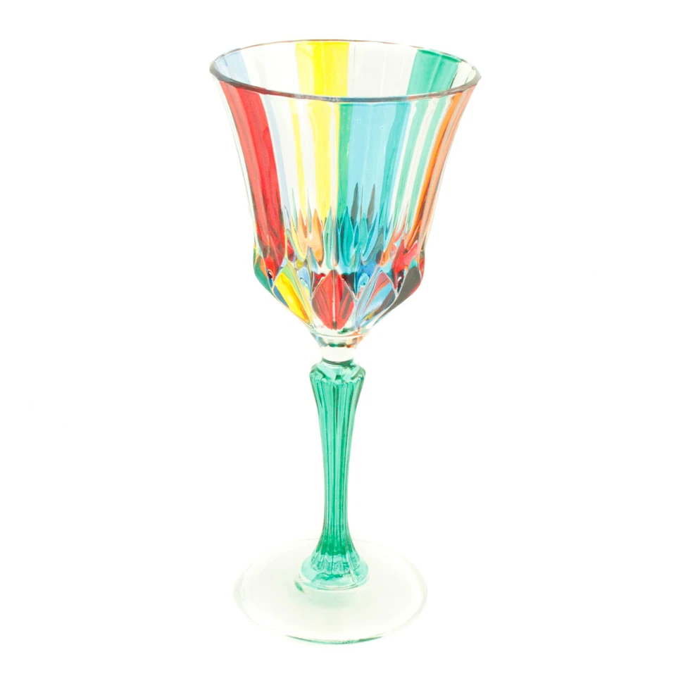 Murano Wine Glass Multi Green Stem Red Blue Orange Hand Painted Venice - Image 2 of 4
