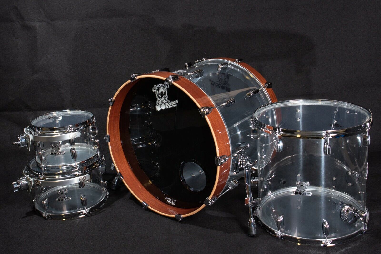 BONE Drums, CRYSTAL  series Acrylic drum set - 4pcs, 20/14/12/10