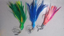3 Trolling Lures 5" & 6.5" Marlin Tuna  W/Skirts-Lead Line-SS Hook NEW