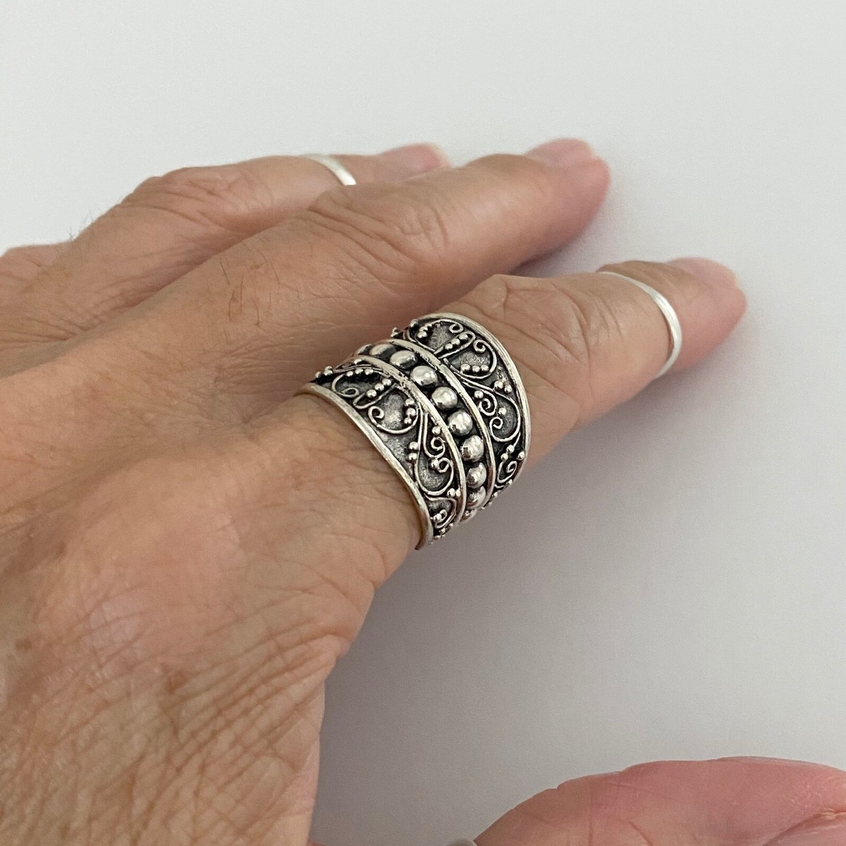 Bali Braid Swirl Wide Polished Thumb Ring - .925 Sterling Silver Band Sizes 6-12 - View #6