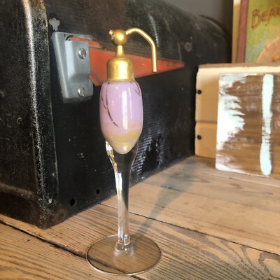 Antique DeVilbiss Art Deco Perfume Bottle Atomizer Pink Gold Vintage Art Glass
