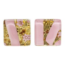 Murano Glas Manschettenkn&ouml;pfe Gold Rosa Paar Quadrat Millefiori Original