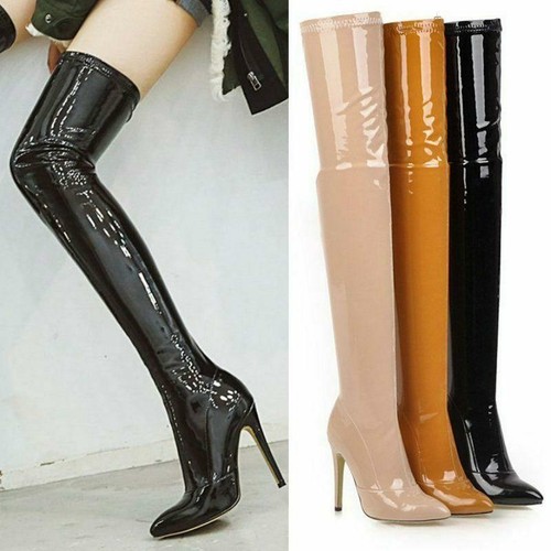patent leather stretch boots