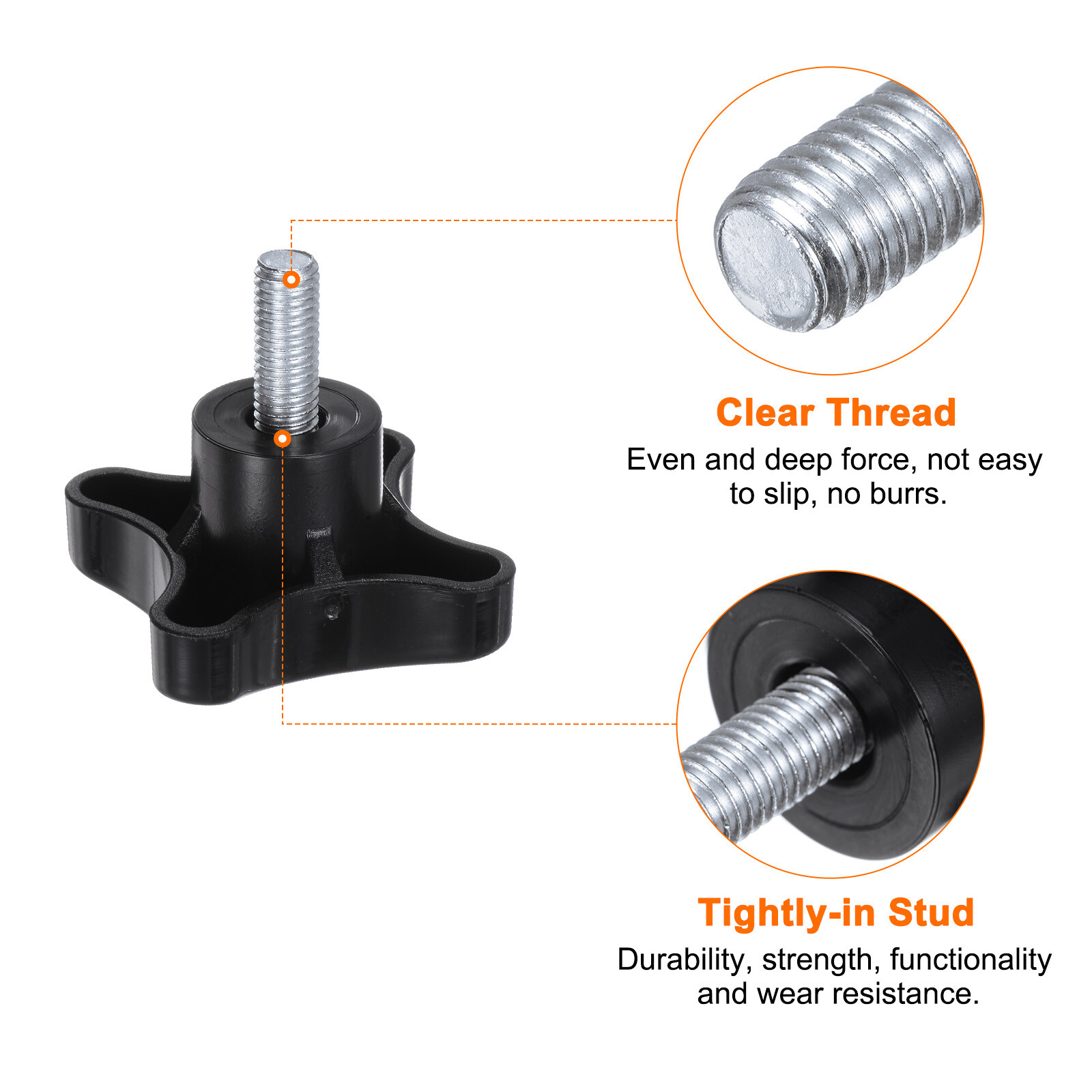 BokWin 2 Pcs M8x40mm Star Hand Knob Tightening Screw Clamping Knob Screw Knob Handle For Umbrella Base Replacement Black