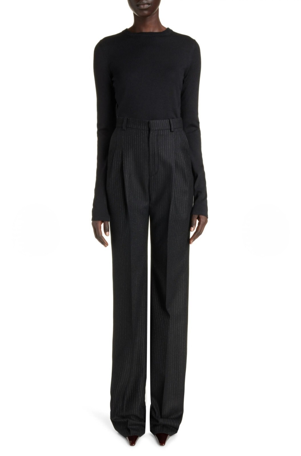 Pantaloni SAINT LAURENT gessato plissettati lana e cotone FR 38 US 6 M org $1.690