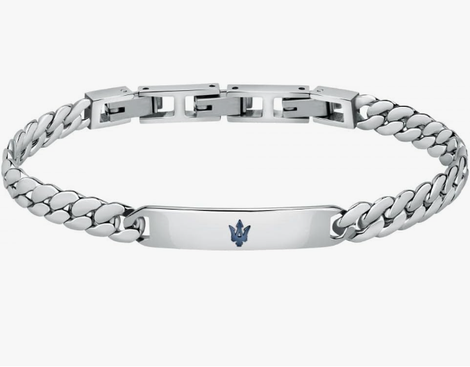 Bracciale Uomo Maserati Jewels Acciaio Argento Stemma blu JM222AVD05