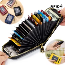 Mens RFID Blocking Leather Key Chain Wallet Money Credit Card Slots Coin Holder