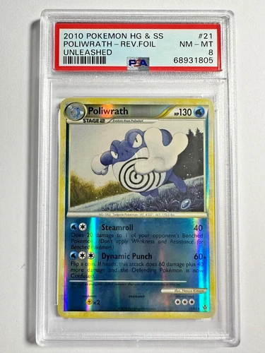 PSA 8 NM-MT Poliwrath Reverse Holo 2010 Pokemon HG & SS Unleashed #21