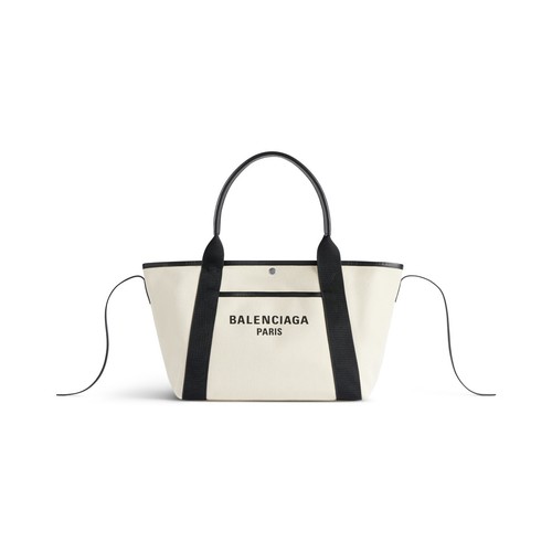 BALENCIAGA Biarritz Medium $1300 Natural/Black Cotton Tote Bag New And Authentic