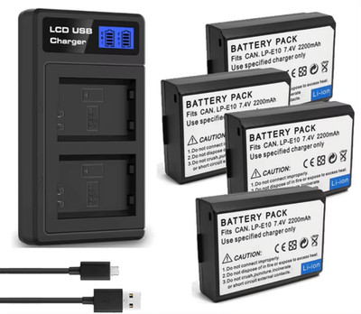 2200mAh Akku + Ladegerät für Canon EOS 1100D, 1200D, 1300D, 2000D, 4000D, LP-E10