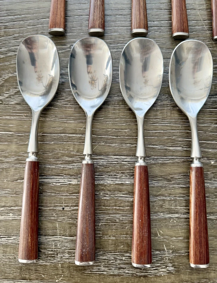 Vintage MCM Dansk Wood Accent Stainless Forks Spoons Lot of 16 Jens Quistgaard - Image 2 of 4