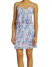 GUESS Leslie Blue Printed Chiffon Pleated Spaghetti Strap Dress NEW Womens 4 6