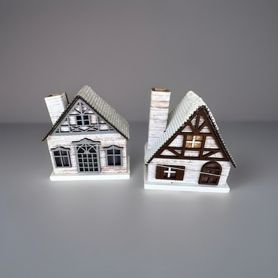 2 - NEW ASHLAND TINY TREASURES LIGHTED PAPER VILLAGE 4'' COTTAGE Ornament