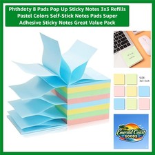 8 Pads of 3x3 Super Sticky Pop-Up Notes in Elegant Pastel Colors - Great Value