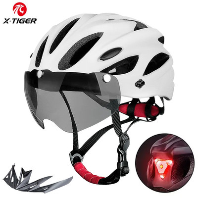 X-TIGER Fahrradhelm Mit Magnetischer Schutzbrille Und Led-Rücklicht, Ultraleicht