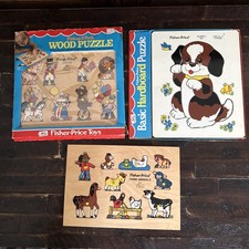 Vintage Lot of 3 Fisher Price Wooden Children's Puzzles New  Used 516,556,507