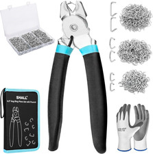 Bent Hog Ring Pliers Kit with 600pcs Galvanized Hog Rings 3/8   , 1/2   , 3/4    
