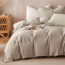 Linen Duvet Cover - Soft Breathable Cotton Linen Blend, 3 California King Khaki